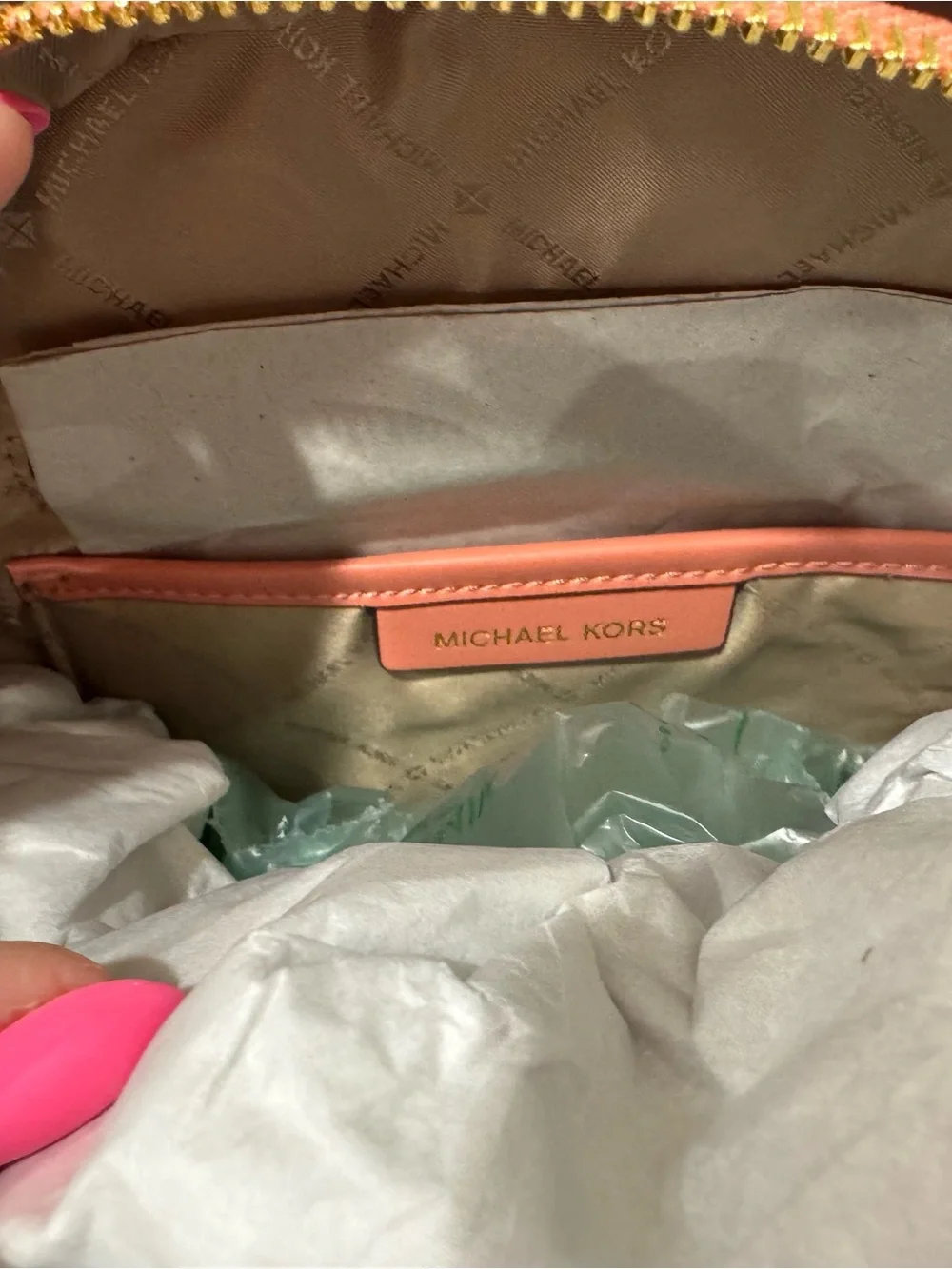 Michael Kors Jaycee Medium Zip Pocket Pebbled Leather Backpack in Sherbert